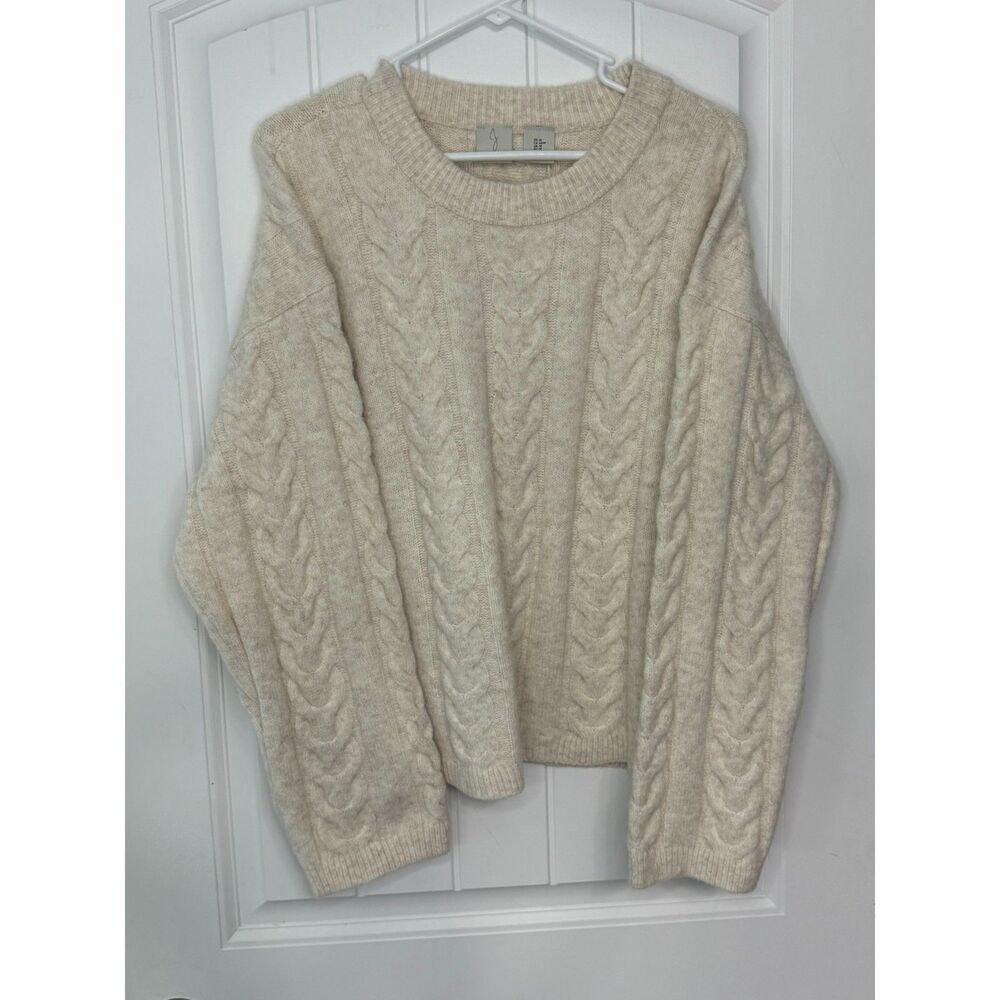 Joie Cream Cable Knit Sweater Size M Wool Blend Boho Neutral Coastal Cowgirl